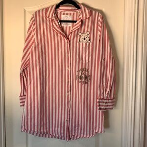 Disney Winnie the Pooh Pink & White Stripe Button-Up Sleep Shirt – Size Small